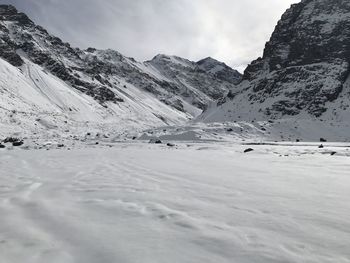 Scenic view of snowcapped mountains against sky