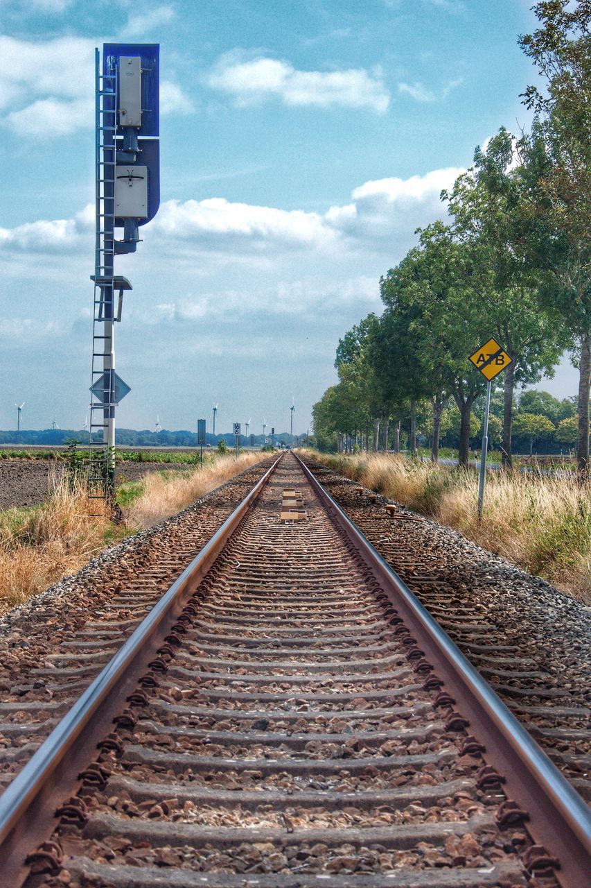 VIEW OF RAILROAD TRACK AGAINST SKY