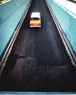 High angle view of car on road