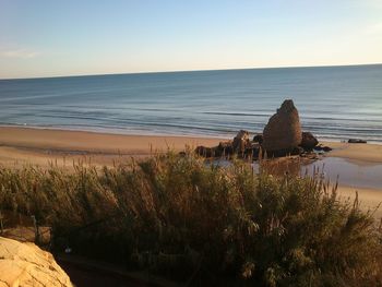 Scenic view of sea against clear sky