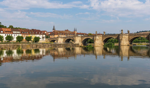 Arch bridge over river against sky