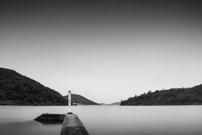 Scenic view of lake against clear sky