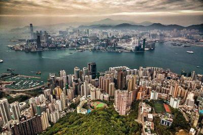 High angle view of city at waterfront