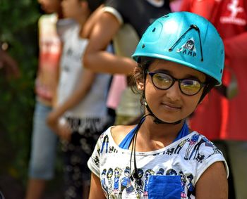 Girl wearing helmet