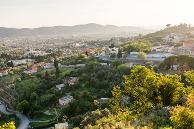 High angle view of townscape against sky