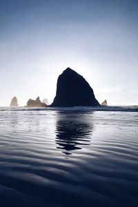 Rocks in sea against clear sky