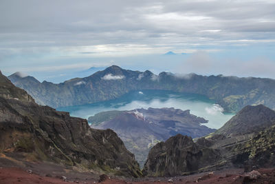 Rinjani volcano with crater lake