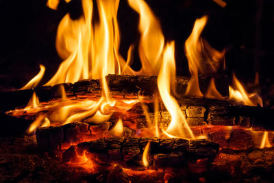 Close-up of fire burning at night