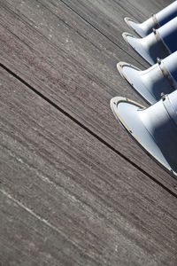 High angle view of wooden planks on table