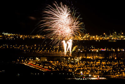 Firework display at night