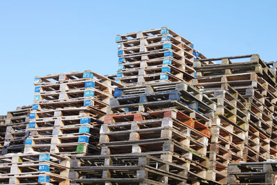 Low angle view of building against clear blue sky