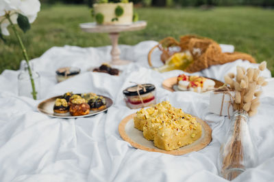 High angle view of food on table