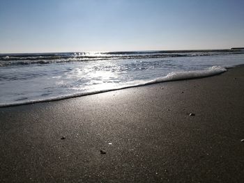 Scenic view of beach against clear sky