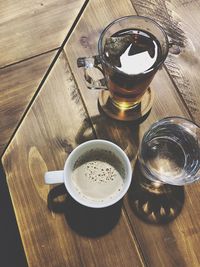 High angle view of coffee cup on table