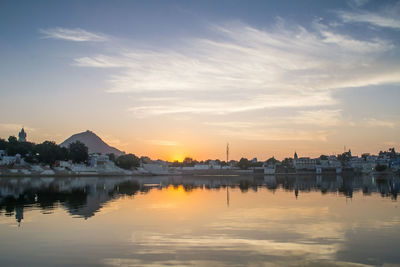 Scenic view of lake at sunset