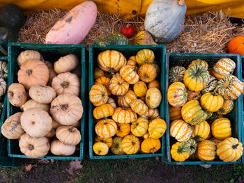 High angle view of fruits for sale at market stall