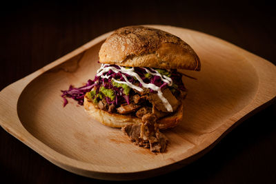 Close-up of bread in plate on table