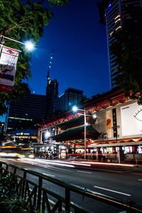 Illuminated buildings at night