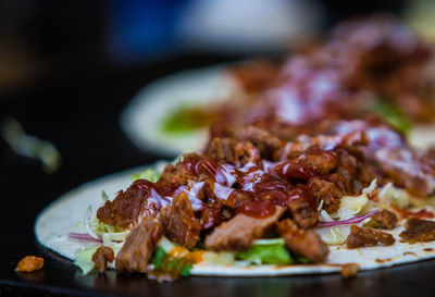 Close-up of meal served in plate