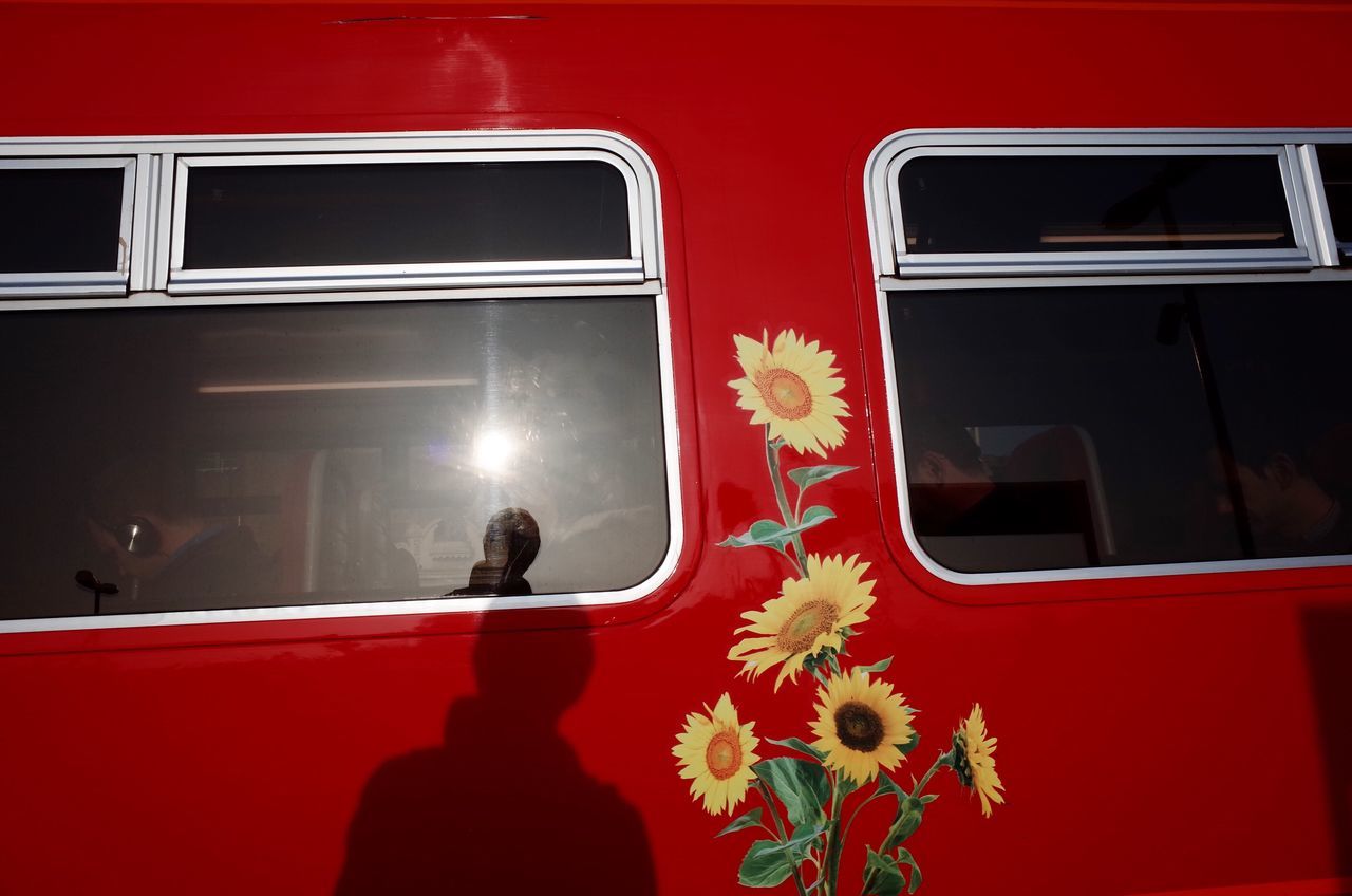 red, transportation, mode of transport, land vehicle, public transportation, train - vehicle, no people, bus, day, outdoors, nature, close-up