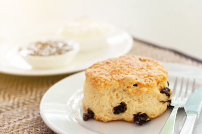 Close-up of cake in plate on table