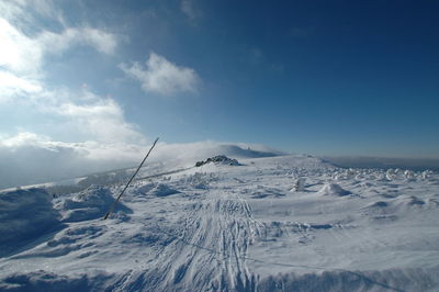 Scenic view of snowcapped mountains against sky