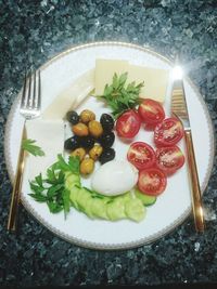 High angle view of vegetables in plate