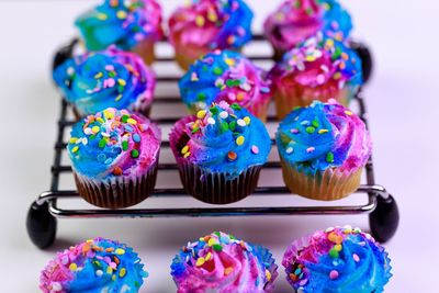 Cupcakes with blue and pink icing