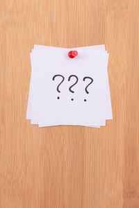 Close-up of text on white table