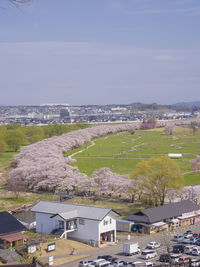 High angle view of townscape against sky