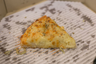 High angle view of bread in plate on table