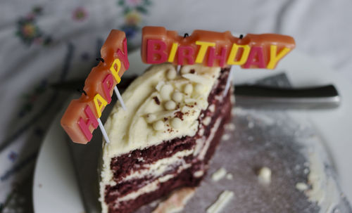 Close-up of cake served in plate