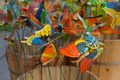 Close-up of multi colored umbrellas