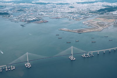 High angle view of boats in sea