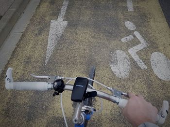 High angle view of bicycle on road