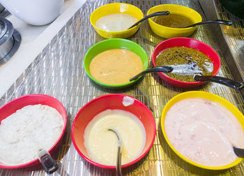 High angle view of food on table