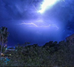 Lightning in sky at night
