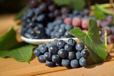 Close-up of grapes on table