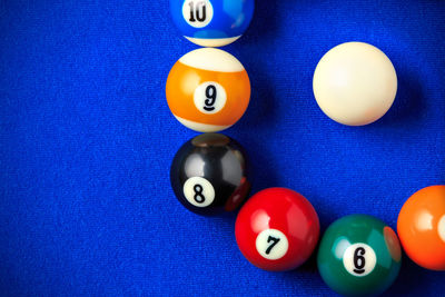 High angle view of balls on table