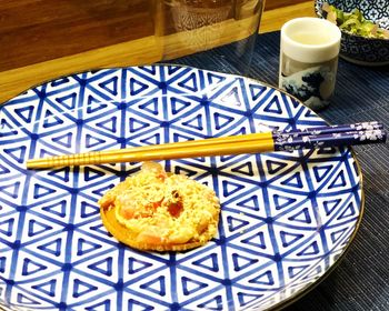 High angle view of breakfast on table