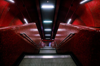 High angle view of illuminated subway station