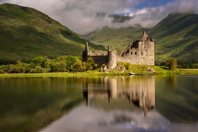 Reflection of building in lake