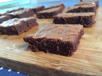 Close-up of chocolate cake on table