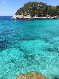 Scenic view of sea against blue sky