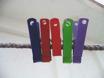 Close-up of multi colored clothespins