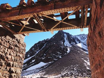 High angle view of snow covered bridge