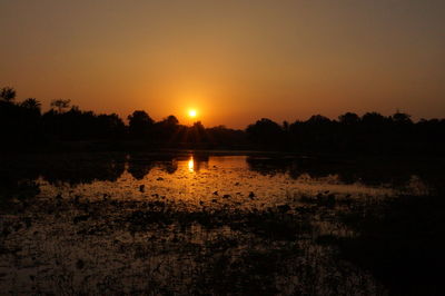 Scenic view of lake during sunset