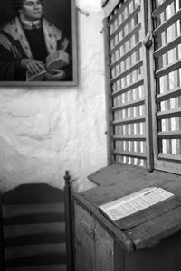 Close-up of window on table in house