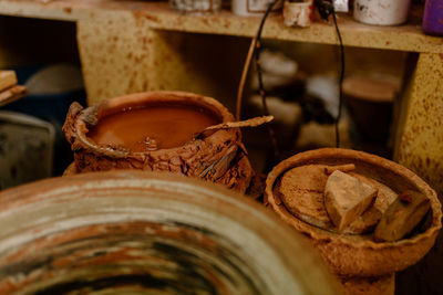 Close-up of pots