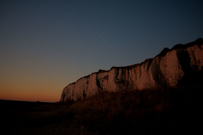 Scenic view of landscape against clear sky during sunset